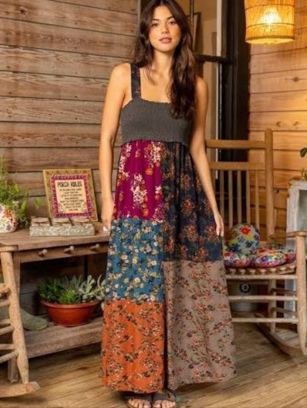 NATURAL LIFE Valentina Patchwork Dress with Smocked Bodice